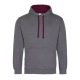 Just Hoods Uniszex kapucnis pulóver  kontrasztos színű kapucni béléssel AWJH003, Charcoal Grey/Burgundy-2XL