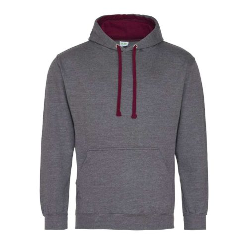 Just Hoods Uniszex kapucnis pulóver  kontrasztos színű kapucni béléssel AWJH003, Charcoal Grey/Burgundy-S