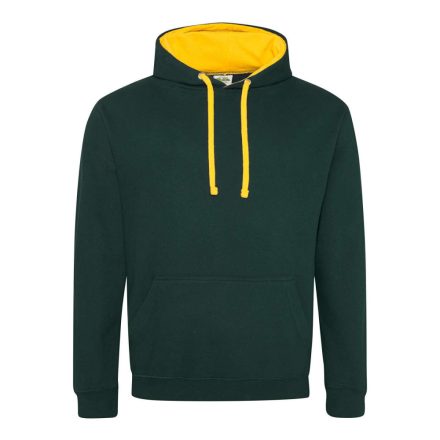 Just Hoods Uniszex kapucnis pulóver  kontrasztos színű kapucni béléssel AWJH003, Forest Green/Gold-L