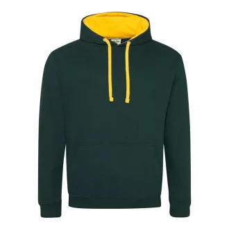   Just Hoods Uniszex kapucnis pulóver  kontrasztos színű kapucni béléssel AWJH003, Forest Green/Gold-S