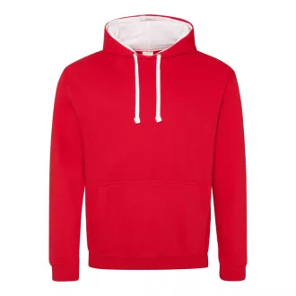   Just Hoods Uniszex kapucnis pulóver  kontrasztos színű kapucni béléssel AWJH003, Fire Red/Arctic White-XS