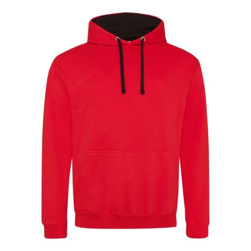 Just Hoods Uniszex kapucnis pulóver  kontrasztos színű kapucni béléssel AWJH003, Fire Red/Jet Black-XS