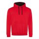 Just Hoods Uniszex kapucnis pulóver  kontrasztos színű kapucni béléssel AWJH003, Fire Red/Jet Black-XS