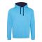 Just Hoods Uniszex kapucnis pulóver  kontrasztos színű kapucni béléssel AWJH003, Hawaiian Blue/Oxford Navy-2XL