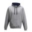 Just Hoods Uniszex kapucnis pulóver  kontrasztos színű kapucni béléssel AWJH003, Heather Grey/French Navy-XL