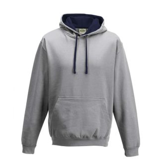   Just Hoods Uniszex kapucnis pulóver  kontrasztos színű kapucni béléssel AWJH003, Heather Grey/French Navy-XS