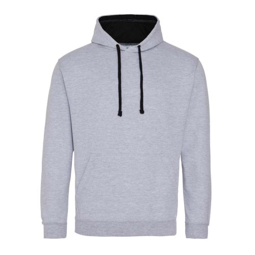 Just Hoods Uniszex kapucnis pulóver  kontrasztos színű kapucni béléssel AWJH003, Heather Grey/Jet Black-S