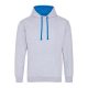 Just Hoods Uniszex kapucnis pulóver  kontrasztos színű kapucni béléssel AWJH003, Heather Grey/Sapphire Blue-M