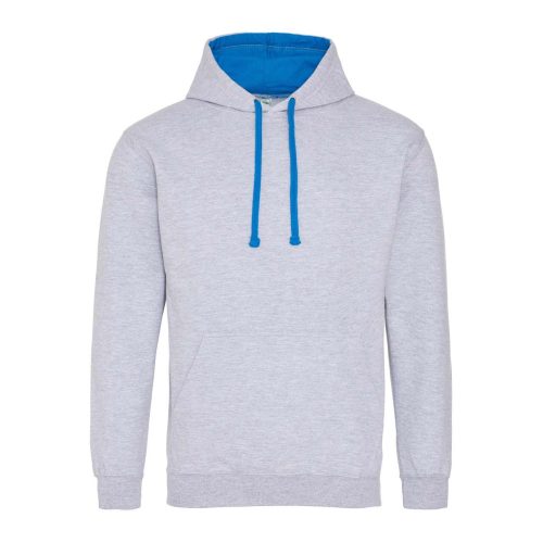 Just Hoods Uniszex kapucnis pulóver  kontrasztos színű kapucni béléssel AWJH003, Heather Grey/Sapphire Blue-S