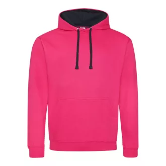   Just Hoods Uniszex kapucnis pulóver  kontrasztos színű kapucni béléssel AWJH003, Hot Pink/French Navy-XS