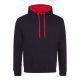 Just Hoods Uniszex kapucnis pulóver  kontrasztos színű kapucni béléssel AWJH003, Jet Black/Fire Red-5XL