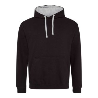   Just Hoods Uniszex kapucnis pulóver  kontrasztos színű kapucni béléssel AWJH003, Jet Black/Heather Grey-XS