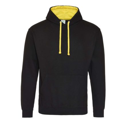 Just Hoods Uniszex kapucnis pulóver  kontrasztos színű kapucni béléssel AWJH003, Jet Black/Sun Yellow-2XL