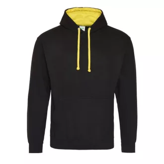   Just Hoods Uniszex kapucnis pulóver  kontrasztos színű kapucni béléssel AWJH003, Jet Black/Sun Yellow-S