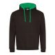 Just Hoods Uniszex kapucnis pulóver  kontrasztos színű kapucni béléssel AWJH003, Jet Black/Kelly Green-L