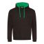 Just Hoods Uniszex kapucnis pulóver  kontrasztos színű kapucni béléssel AWJH003, Jet Black/Kelly Green-S