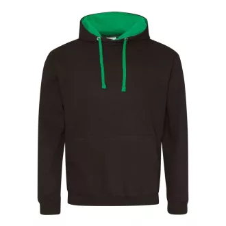   Just Hoods Uniszex kapucnis pulóver  kontrasztos színű kapucni béléssel AWJH003, Jet Black/Kelly Green-XS