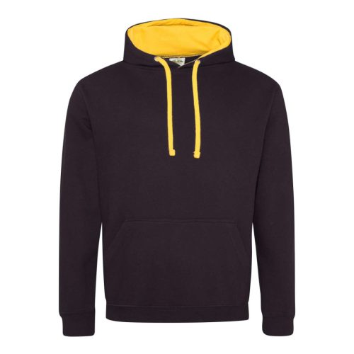 Just Hoods Uniszex kapucnis pulóver  kontrasztos színű kapucni béléssel AWJH003, Jet Black/Gold-3XL