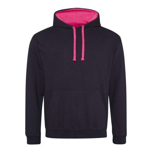 Just Hoods Uniszex kapucnis pulóver  kontrasztos színű kapucni béléssel AWJH003, Jet Black/Hot Pink-L