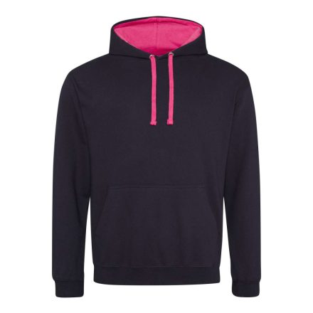 Just Hoods Uniszex kapucnis pulóver  kontrasztos színű kapucni béléssel AWJH003, Jet Black/Hot Pink-M