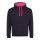 Just Hoods Uniszex kapucnis pulóver  kontrasztos színű kapucni béléssel AWJH003, Jet Black/Hot Pink-XL
