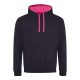 Just Hoods Uniszex kapucnis pulóver  kontrasztos színű kapucni béléssel AWJH003, Jet Black/Hot Pink-XL