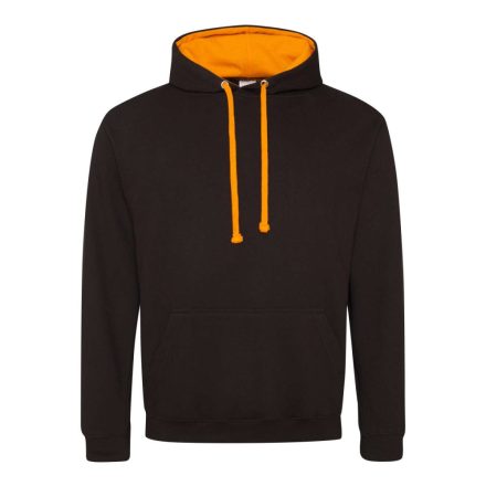 Just Hoods Uniszex kapucnis pulóver  kontrasztos színű kapucni béléssel AWJH003, Jet Black/Orange Crush-L