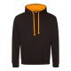 Just Hoods Uniszex kapucnis pulóver  kontrasztos színű kapucni béléssel AWJH003, Jet Black/Orange Crush-XS