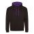 Just Hoods Uniszex kapucnis pulóver  kontrasztos színű kapucni béléssel AWJH003, Jet Black/Purple-2XL
