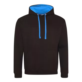   Just Hoods Uniszex kapucnis pulóver  kontrasztos színű kapucni béléssel AWJH003, Jet Black/Sapphire Blue-XS