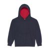Just Hoods Gyerek kapucnis pulóver  kontrasztos színű kapucni béléssel AWJH003J, New French Navy/Fire Red-5/6