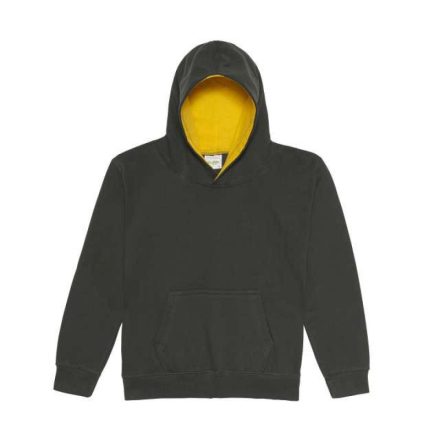 Just Hoods Gyerek kapucnis pulóver  kontrasztos színű kapucni béléssel AWJH003J, Forest Green/Gold-12/13