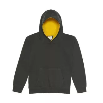   Just Hoods Gyerek kapucnis pulóver  kontrasztos színű kapucni béléssel AWJH003J, Forest Green/Gold-5/6