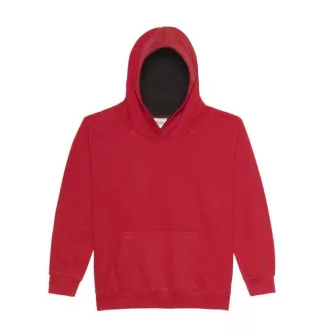   Just Hoods Gyerek kapucnis pulóver  kontrasztos színű kapucni béléssel AWJH003J, Fire Red/Jet Black-5/6