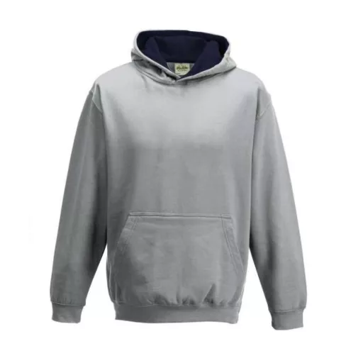 Just Hoods Gyerek kapucnis pulóver  kontrasztos színű kapucni béléssel AWJH003J, Heather Grey/French Navy-12/13