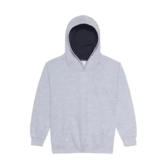   Just Hoods Gyerek kapucnis pulóver  kontrasztos színű kapucni béléssel AWJH003J, Heather Grey/French Navy-5/6