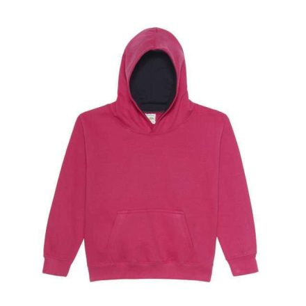 Just Hoods Gyerek kapucnis pulóver  kontrasztos színű kapucni béléssel AWJH003J, Hot Pink/French Navy-12/13