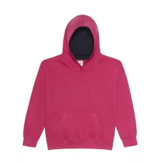   Just Hoods Gyerek kapucnis pulóver  kontrasztos színű kapucni béléssel AWJH003J, Hot Pink/French Navy-5/6