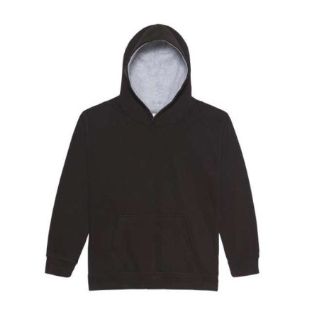 Just Hoods Gyerek kapucnis pulóver  kontrasztos színű kapucni béléssel AWJH003J, Jet Black/Heather Grey-12/13