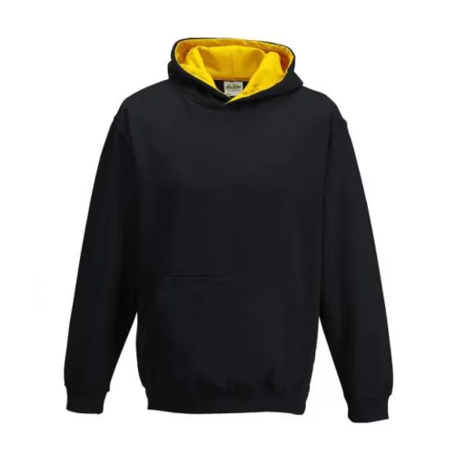 Just Hoods Gyerek kapucnis pulóver  kontrasztos színű kapucni béléssel AWJH003J, Jet Black/Gold-9/11