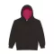 Just Hoods Gyerek kapucnis pulóver  kontrasztos színű kapucni béléssel AWJH003J, Jet Black/Hot Pink-3/4