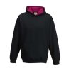 Just Hoods Gyerek kapucnis pulóver  kontrasztos színű kapucni béléssel AWJH003J, Jet Black/Hot Pink-3/4