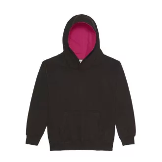   Just Hoods Gyerek kapucnis pulóver  kontrasztos színű kapucni béléssel AWJH003J, Jet Black/Hot Pink-5/6