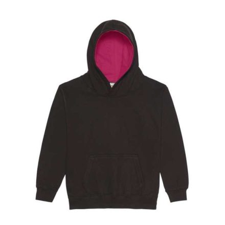 Just Hoods Gyerek kapucnis pulóver  kontrasztos színű kapucni béléssel AWJH003J, Jet Black/Hot Pink-5/6