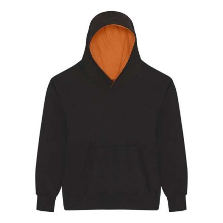 Just Hoods Gyerek kapucnis pulóver  kontrasztos színű kapucni béléssel AWJH003J, Jet Black/Orange Crush-12/13