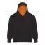 Just Hoods Gyerek kapucnis pulóver  kontrasztos színű kapucni béléssel AWJH003J, Jet Black/Orange Crush-12/13