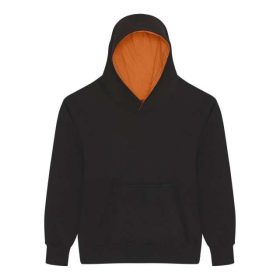   Just Hoods Gyerek kapucnis pulóver  kontrasztos színű kapucni béléssel AWJH003J, Jet Black/Orange Crush-5/6