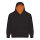 Just Hoods Gyerek kapucnis pulóver  kontrasztos színű kapucni béléssel AWJH003J, Jet Black/Orange Crush-5/6