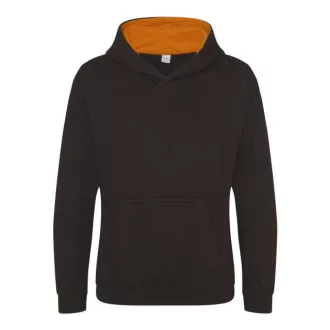   Just Hoods Gyerek kapucnis pulóver  kontrasztos színű kapucni béléssel AWJH003J, Jet Black/Orange Crush-5/6