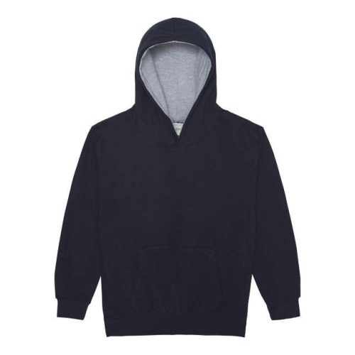 Just Hoods Gyerek kapucnis pulóver  kontrasztos színű kapucni béléssel AWJH003J, New French Navy/Heather Grey-3/4
